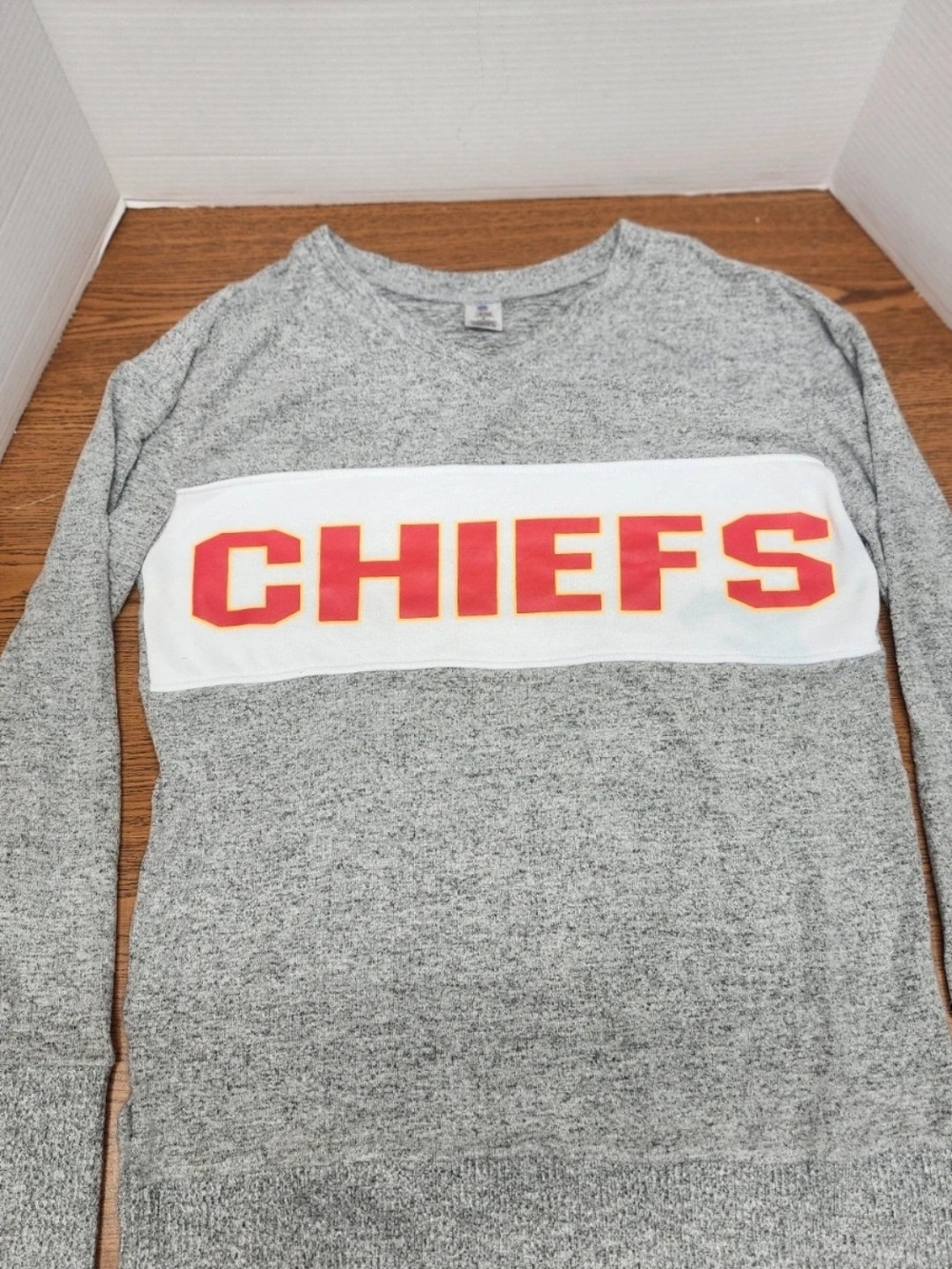 NFL Gray Crewneck Sweater with Red and Gold CHIEFS Lettering